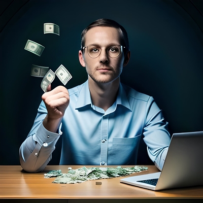 Des billets qui sortent d’un ordinateur portable pour symboliser le cash-out