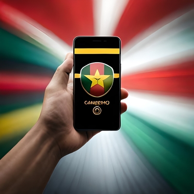 Une main qui tient une application de paris sportifs aux couleurs du Cameroun