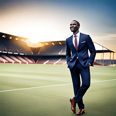 Un parieur africain bien sapé qui marche dans un stade